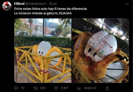 Un tuitero siguió de cerca el deterioro de Gaturro con el pasar de las horas. Foto: captura.