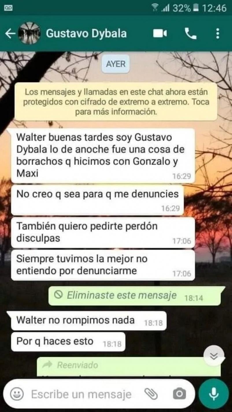 La conversación entre  Dybala Gustavo y el dueño del auto robado