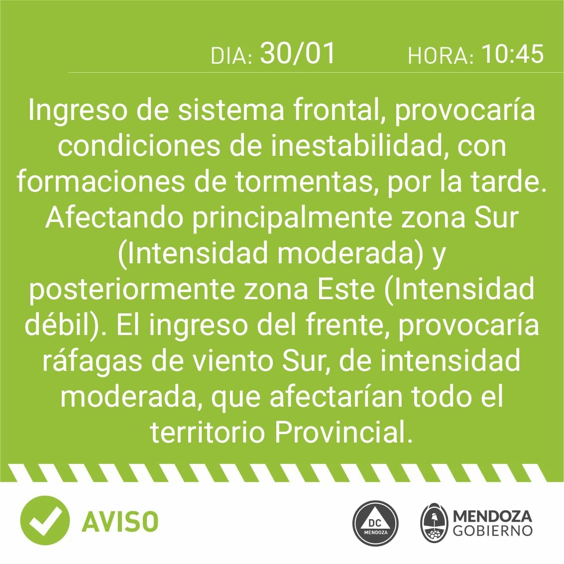 Defensa Civil emitió un alerta por el ingreso de un sistema frontal.