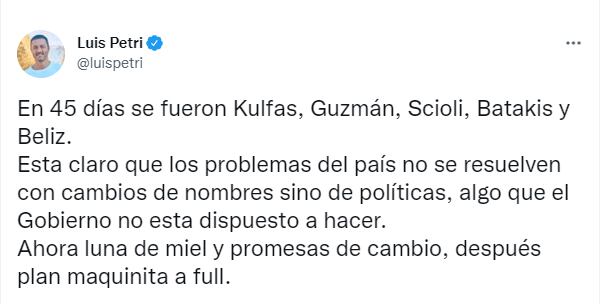 El ex diputado Luis Petri sobre el nuevo rumbo.