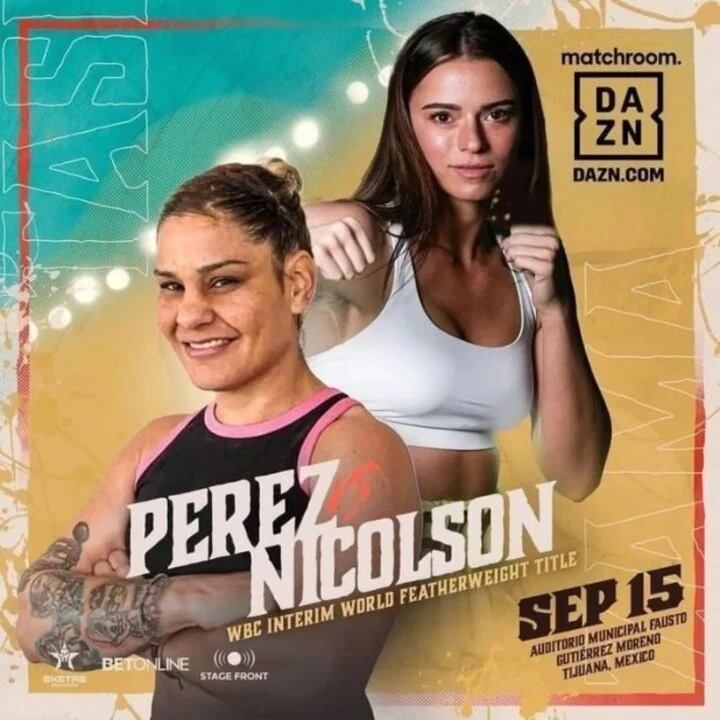 La publicidad de la pelea entre Sabrina “La Muñequita” Pérez y Syke Nicolson. Foto: Dazn