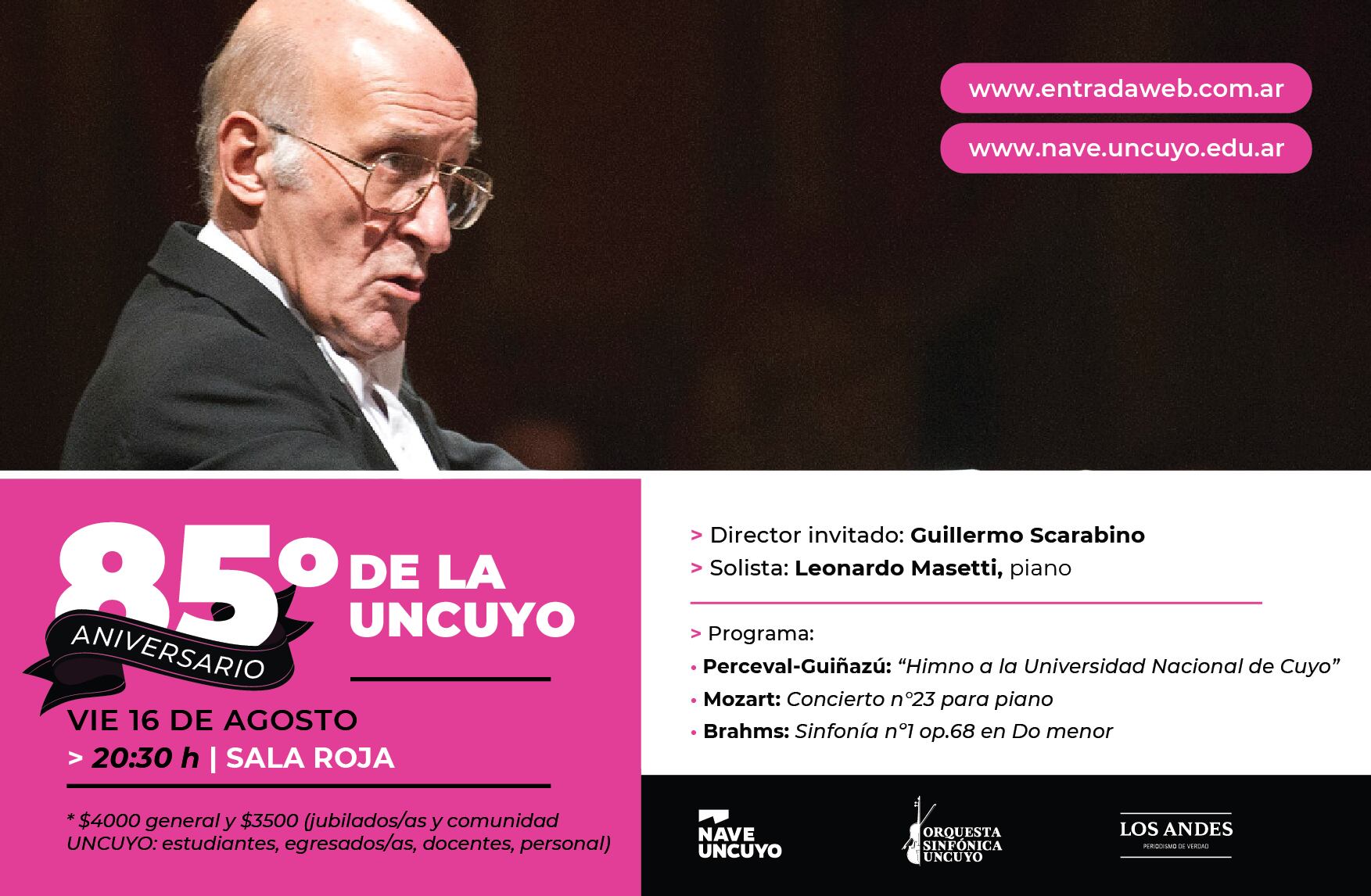 Guillermo Scarabino dirigirá el concierto por el 85º Aniversario de la UNCUYO