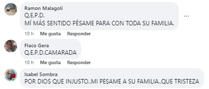 Los mensajes de condolencia a la familia de la víctima. Foto: captura.