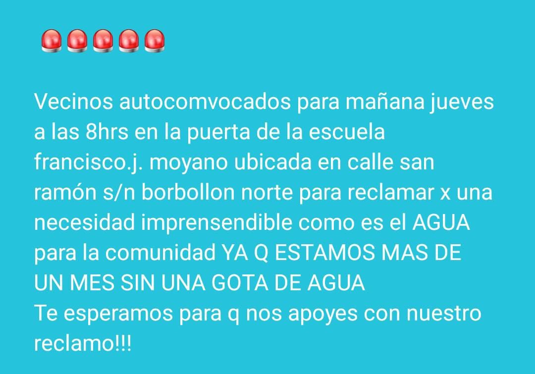 Vecinos de El Borbollón denuncian falta de agua, desde hace un mes, en escuela y viviendas. Foto: Gentileza