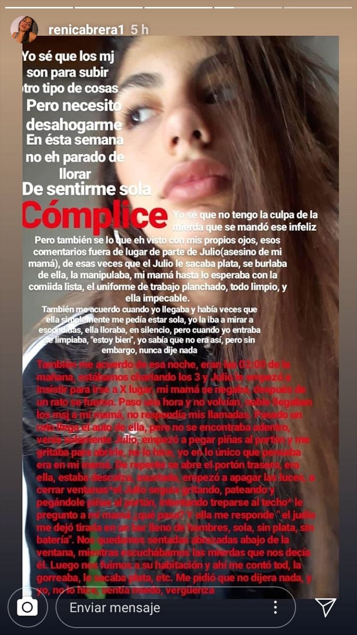 
Renata, la hija menor de la empresaria, fue la que vivió más de cerca el asesinato de su mamá | Gentileza / Instagram Renata Cabrera
   