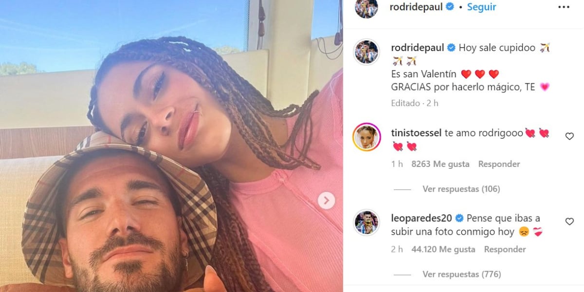 Leandro Paredes en modo celoso le comentó la foto a De Paul.