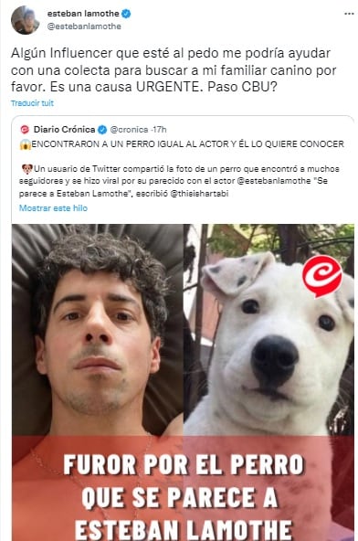 Esteban Lamothe y su reacción divertida ante un perro perdido que es igual a él