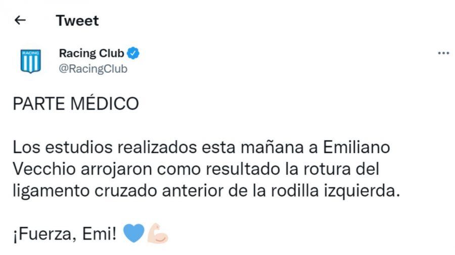 Parte médico de Emiliano Vecchio.