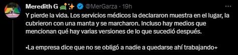 Un hilo de Twitter publicó lo sucedido. Foto: Twitter / @MerGarza.