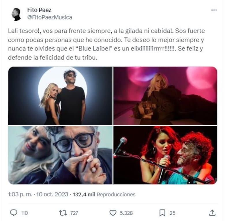 Fito Páez saludó a Lali en su cumpleaños.