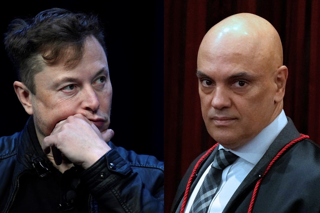 Elon Musk, director ejecutivo de X, Tesla y SpaceX. A la derecha, Alexandre de Moraes, juez de la Corte Suprema de Brasil. Foto: La Voz