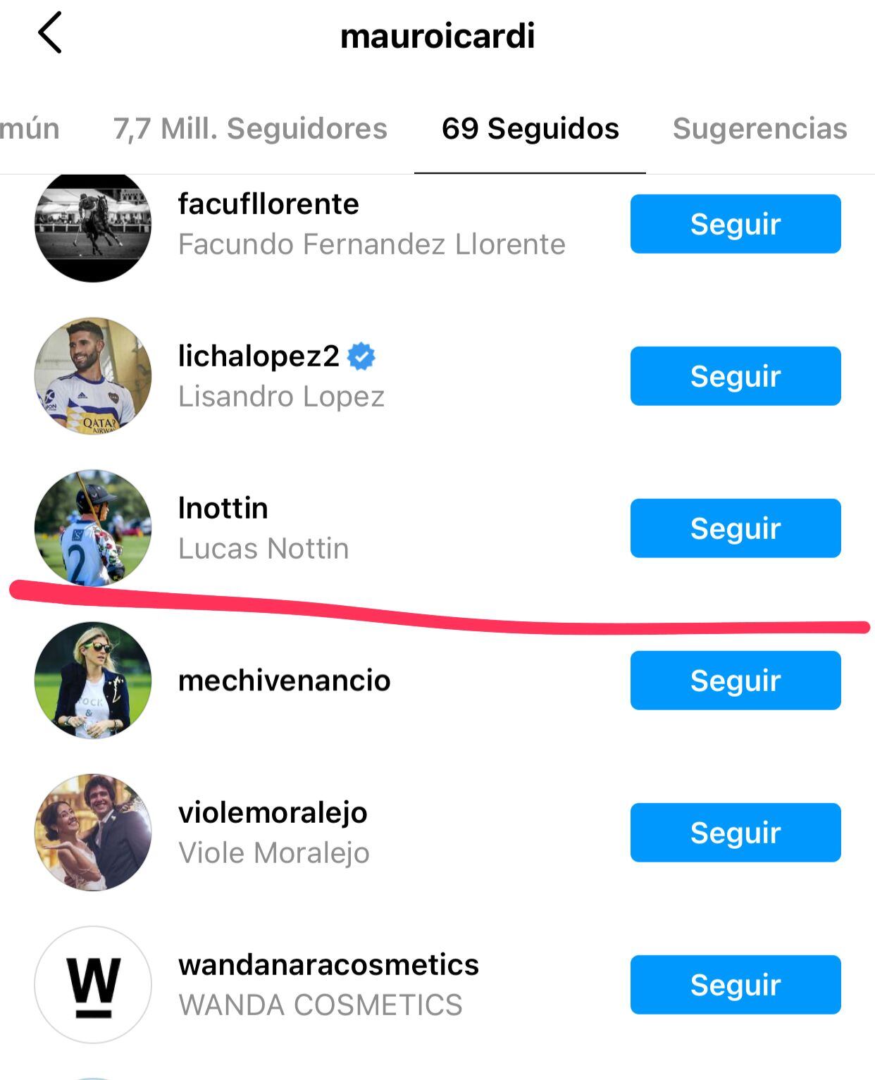 Mauro Icardi solo sigue a 6 mujeres en IG.