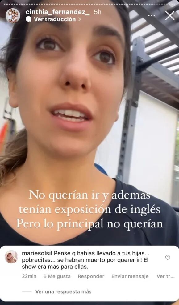 Cinthia Fernández respondió a las críticas que le hicieron por asistir al show de Tini.