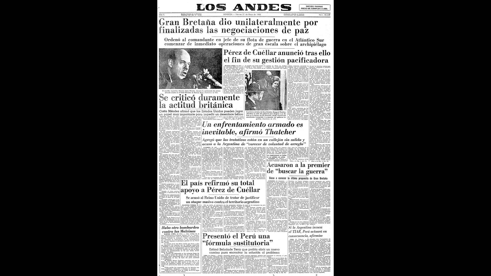 Un recorrido día a día por las portadas del medio más importante de Mendoza, para conocer el pulso diario de la guerra que enluteció a todo el país.