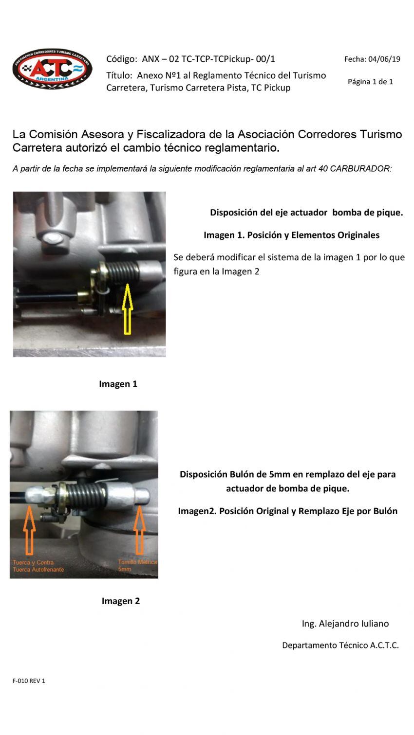 
Cambio en el reglamento del TC | En un comunicado, la categoría notificó una modificación en la bomba de pique, y será implementado tanto en TC como en TC Pista.
   