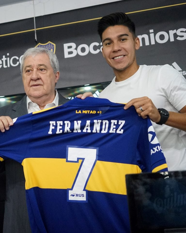 Jorge Amor Ameal y Guillermo "Pol" Fernández en su presentación en Boca. (Foto: REUTERS/Mariana Greif)