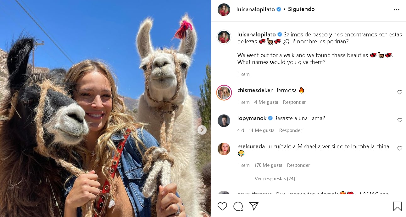 Luisana Lopilato enterneció a sus seguidores junto a dos llamas.