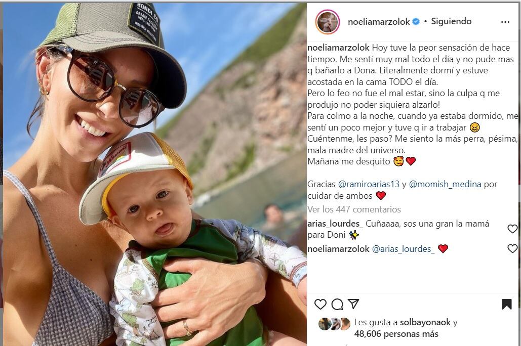 Noelia Marzol y su hijo Donatello Arias.