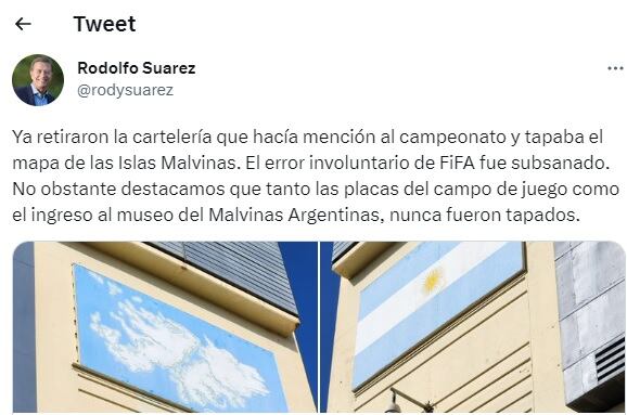 Suarez y el retiro del anuncio que tapaba el cartel de las Islas.