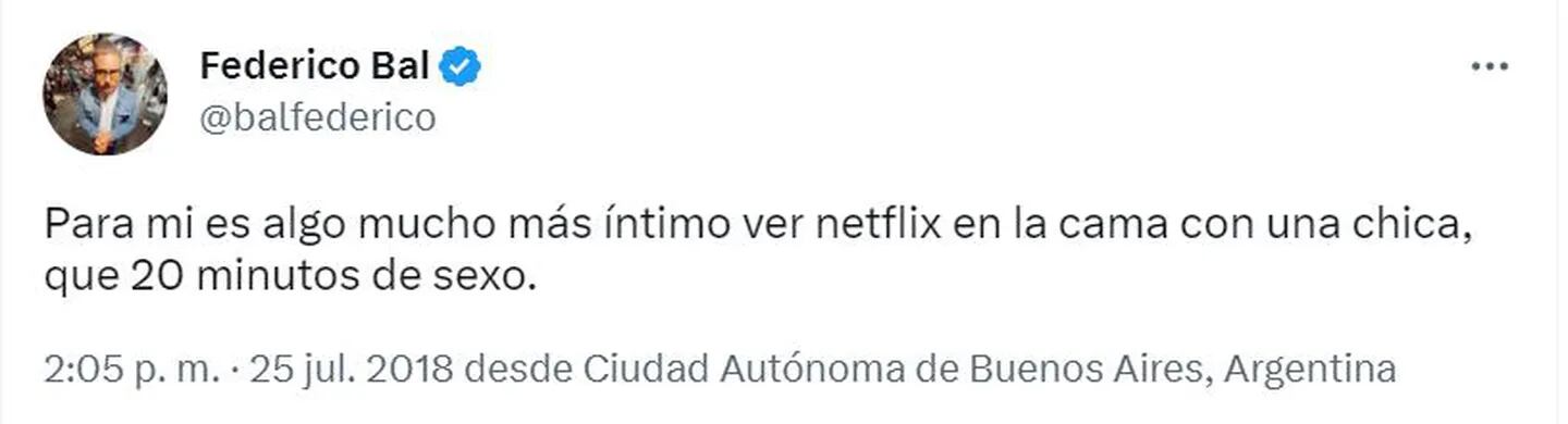 Federico Bal hizo una confesión sexual en Twitter y recibió criticas.