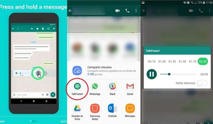 
    Con TalkFaster podés acelerar o ralentizar un audio de WhatsApp
   