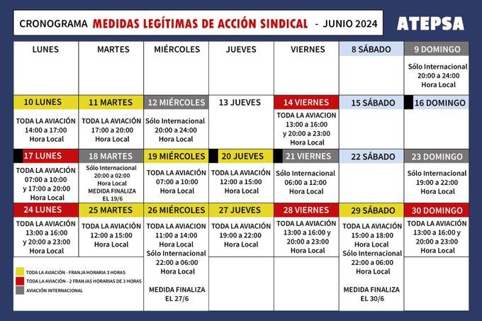 Cronograma de medidas de acción sindical para el mes de Junio. Foto: X / @ATEPSA_Nacional