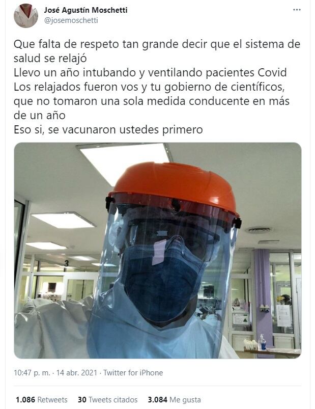 El mensaje de un médico mendocino a Alberto Fernández / tw @josemoschetti
