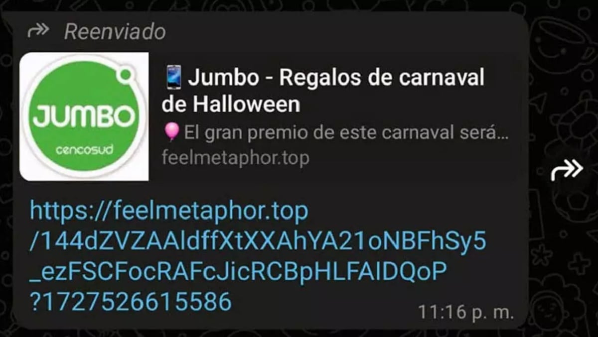 Usuarios de WhatsApp han comenzado a recibir una peligrosa estafa que simula ser una encuesta de la famosa cadena de supermercados Jumbo.