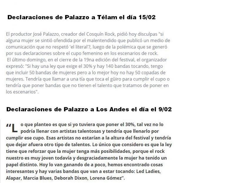 
Comparación de las declaraciones de Palazzo a Télam y Los Andes.
