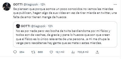 El cantante se descargó contra quienes critican los cuerpos ajenos.