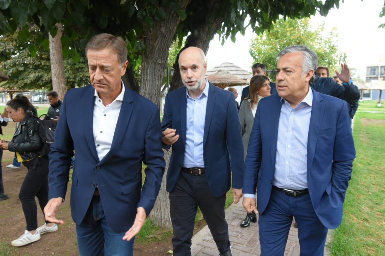 Rodolfo Suárez, Horacio Rodríguez Larreta y Alfredo Cornejo. Ignacio Blanco / Los Andes