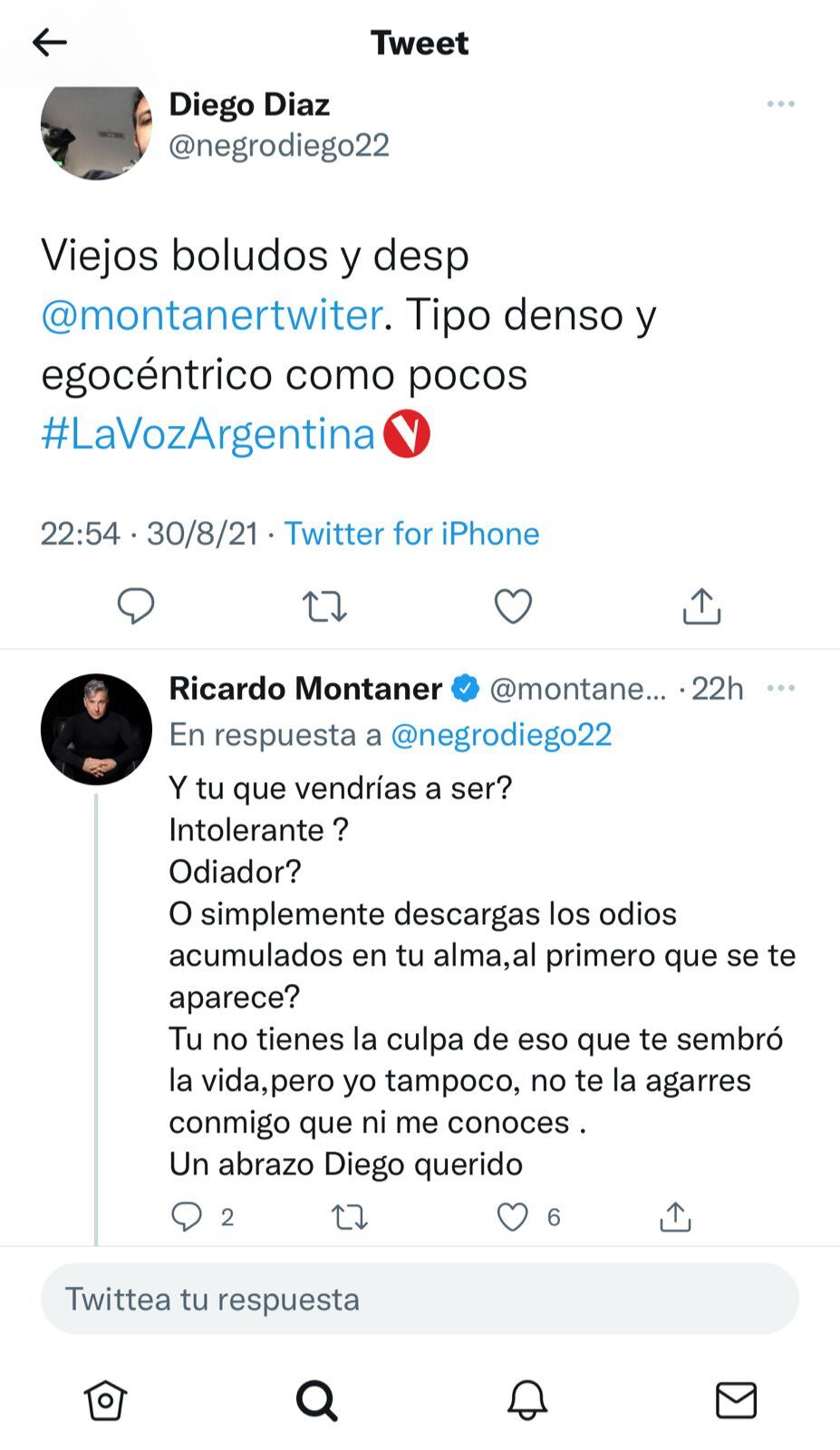 Ricardo Montaner respondió a las críticas de un usuario en Twitter.