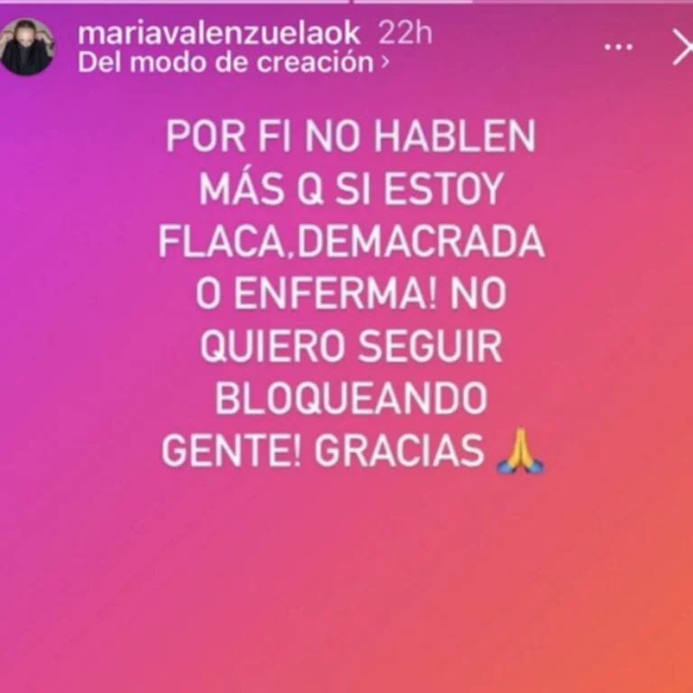 El enojo de María Valenzuela en las redes sociales.