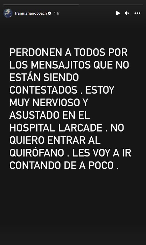 El mediático mantiene informado a sus seguidores sobre su estado de salud. Foto: Instagram/@franmarianocoach