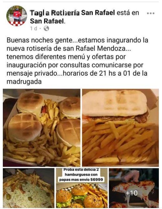 Los delincuentes usaron las imágenes del local de comidas y pidieron dinero a cambio de pedidos que nunca entregaron.