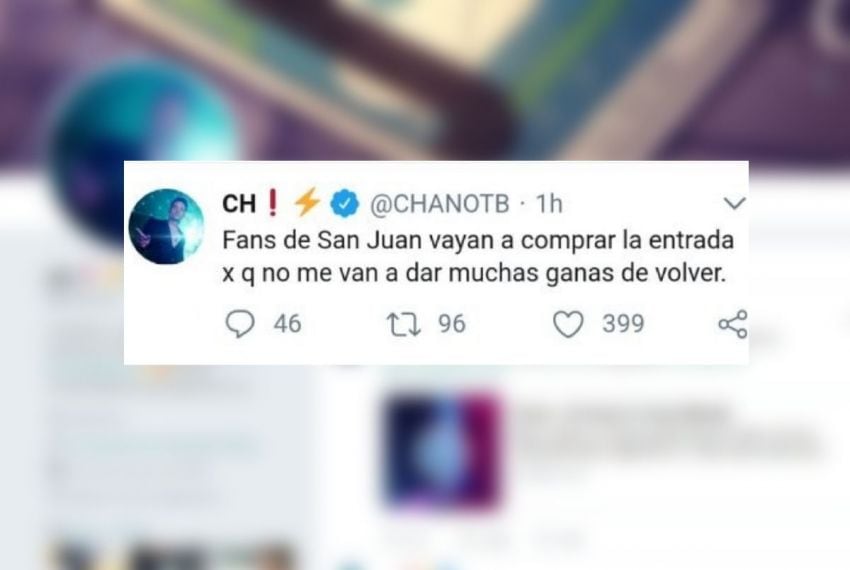 
    El tuit que Chano borró. ¿Baja venta de tickets?
   