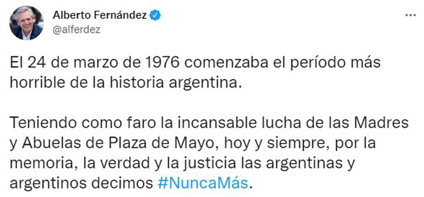 Mensaje de Alberto Fernández por el Día de la Memoria.