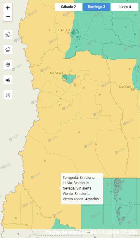 El SMN emitió una alerta amarilla por viento zonda.