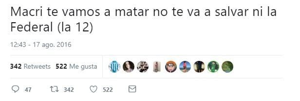 
    Este fue uno de los mensajes expresados en la red social Twitter contra el presidente Macri
   