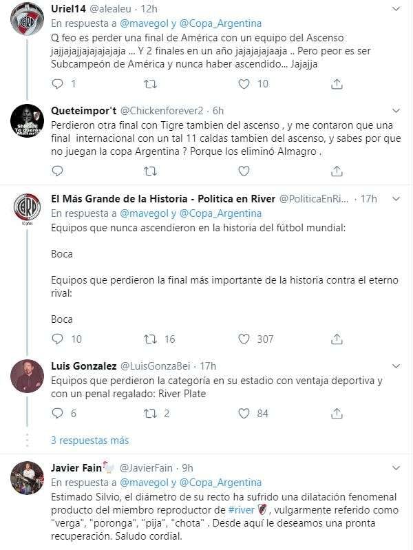 
    Respuestas de los hinchas de River Plate / Twitter.
   