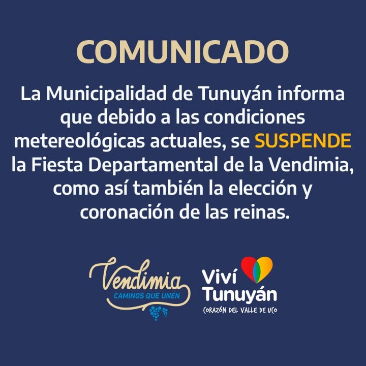 Se suspendió la fiesta de la vendimia de Tunuyán