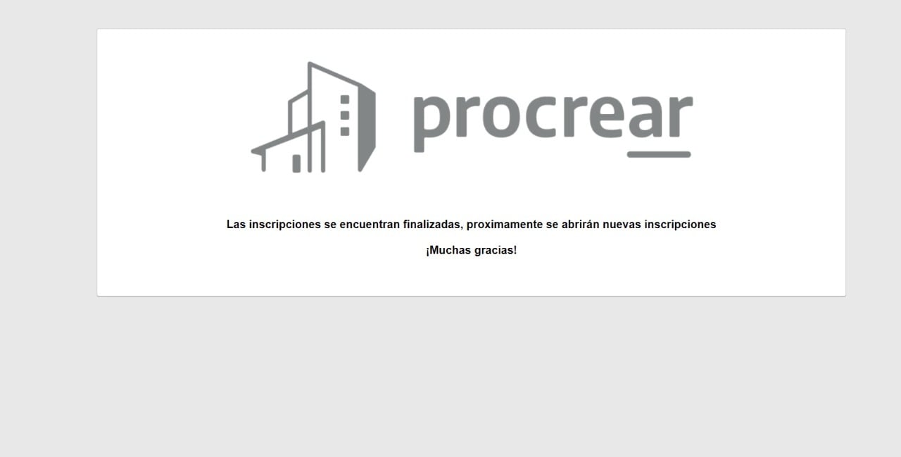 Procrear II: la página mostró una notificación que impedía el acceso a los interesados, minutos después de la apertura de las inscripciones.