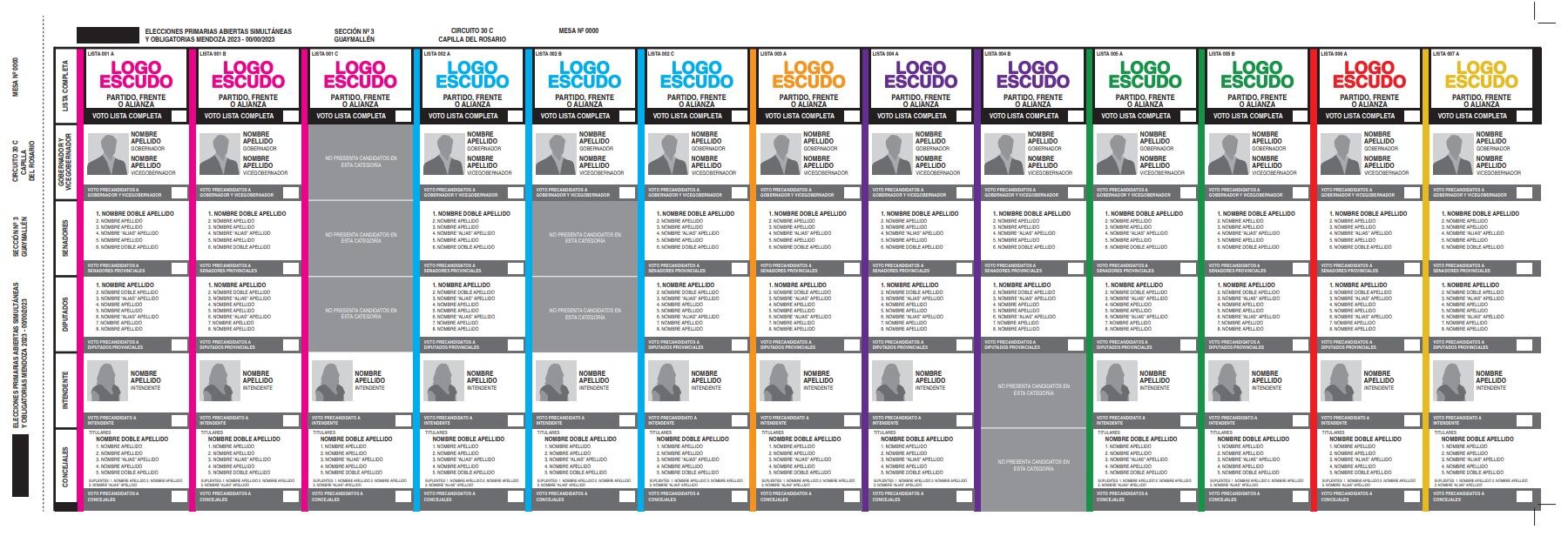 Modelo de boleta única para elecciones provinciales PASO