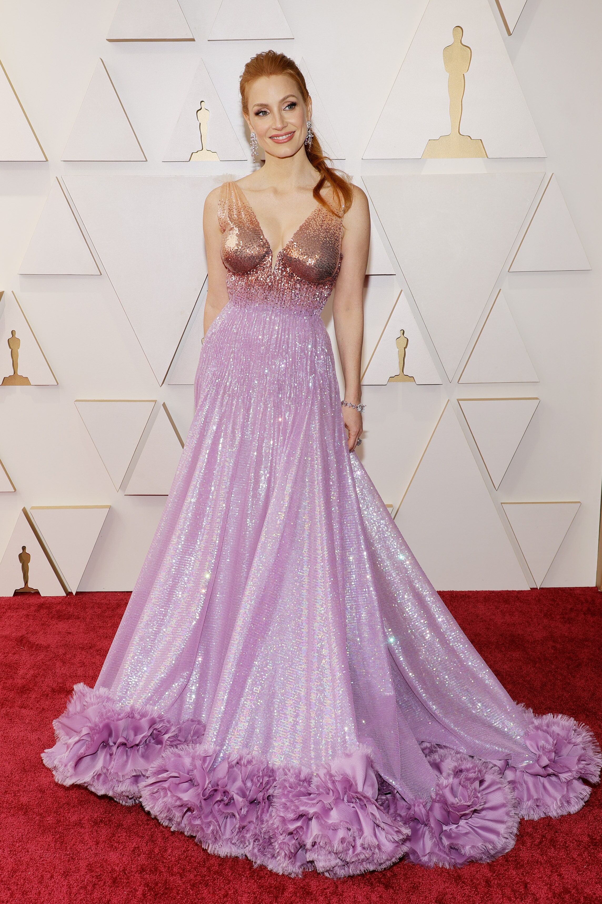 Jessica Chastain con un Gucci. Favorita, junto a Penélope Cruz, a ganar el Oscar a mejor actriz protagonista.