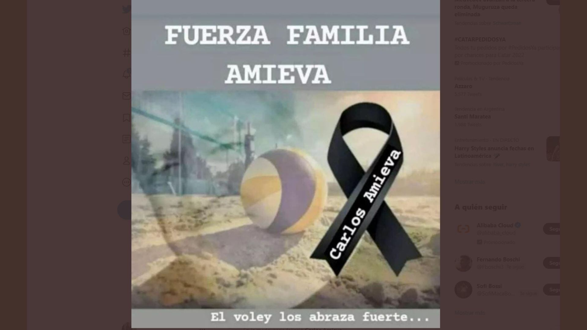 Dolor en las redes por la muerte de Carlos Amieva. / Foto: Twitter