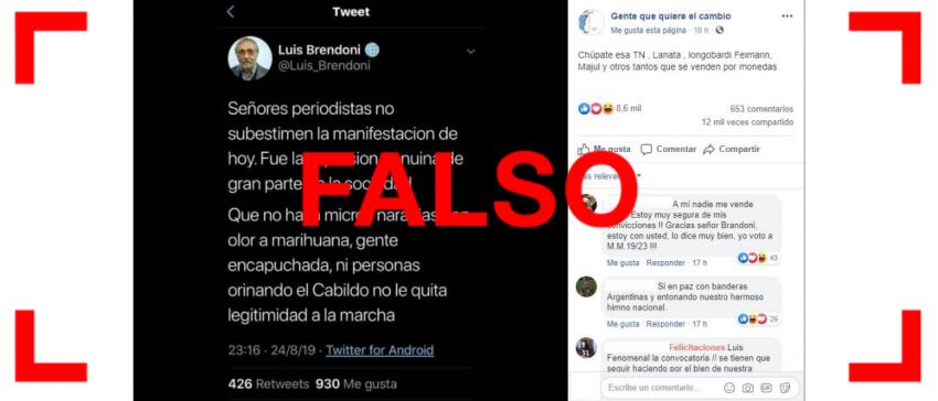 
Un tuit falso sobre el acotr Luis Brandoni 
