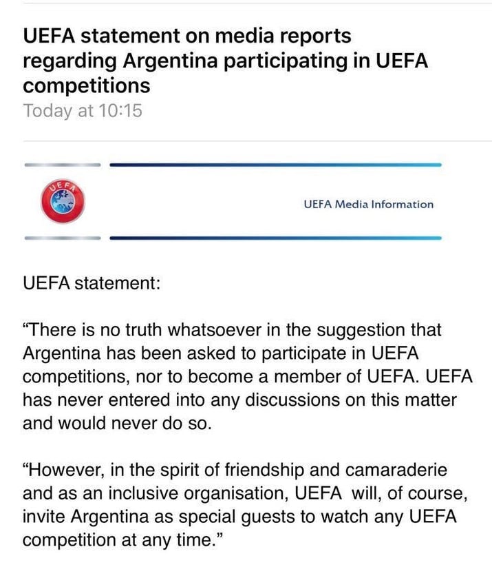 
El comunicado de la UEFA. 
