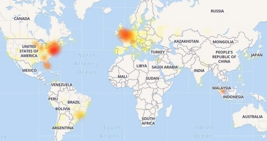 
Las principales zonas afectadas por la caída. | / downdetector.com
   