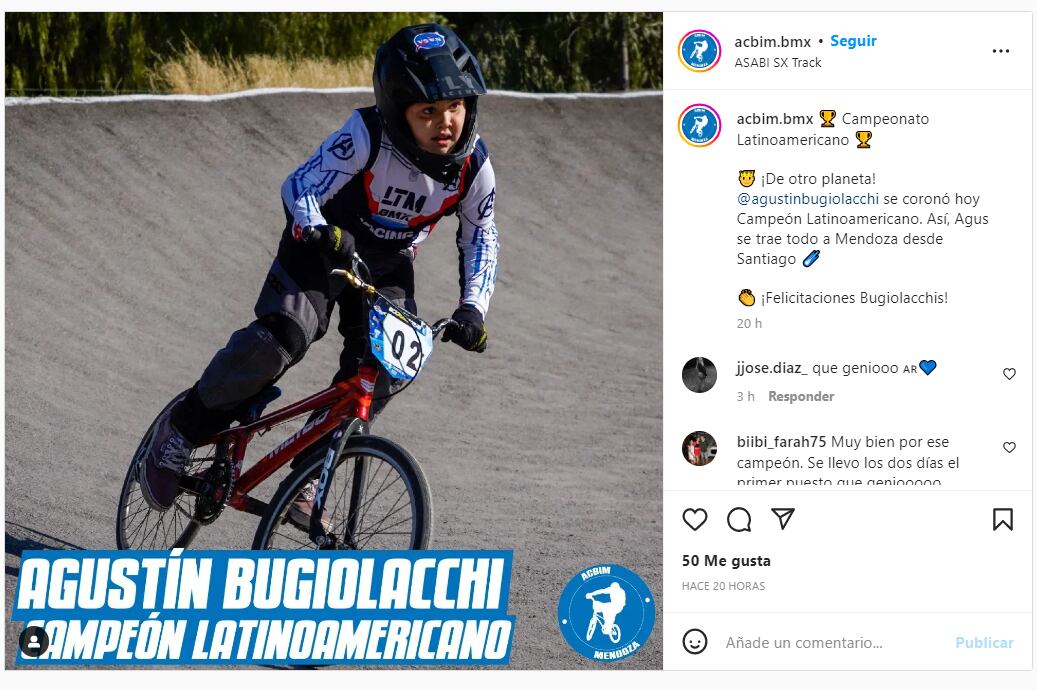 Agustín, el niño que movilizó a Mendoza luego del robo de su bicicleta, es el mejor de América y del país. Foto: Instagram @acbim.bmx