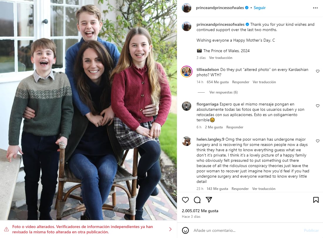 ¿Qué ocurre con la princesa Kate? Sin apariciones públicas, fotos retocadas y hermetismo de la Corona. Foto: Instagram @princeandprincessofwales